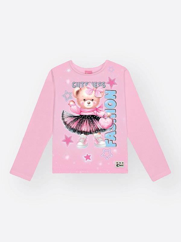 Blusa Menina em Térmica Ursa Rosa Cinti