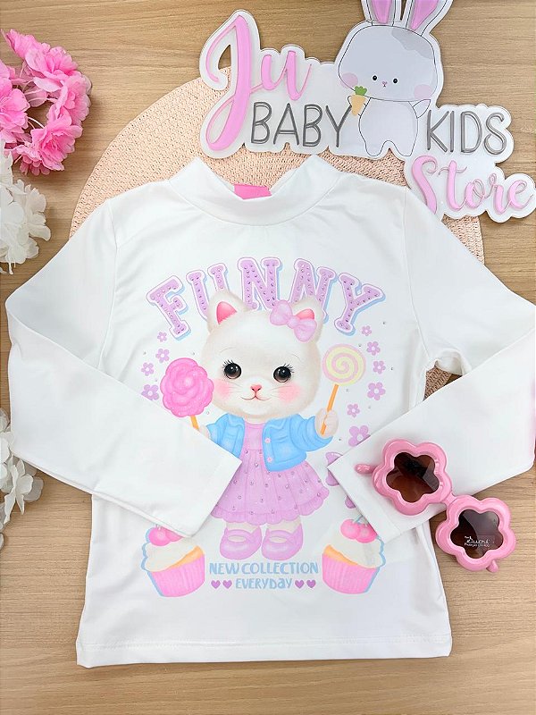 Blusa Menina em Malha Térmica WILD CHILD Off White Cinti