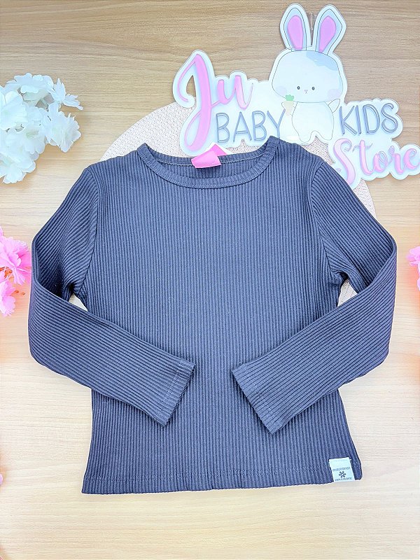 Blusa Manga Longa em Canelado Glow Preto Cinti