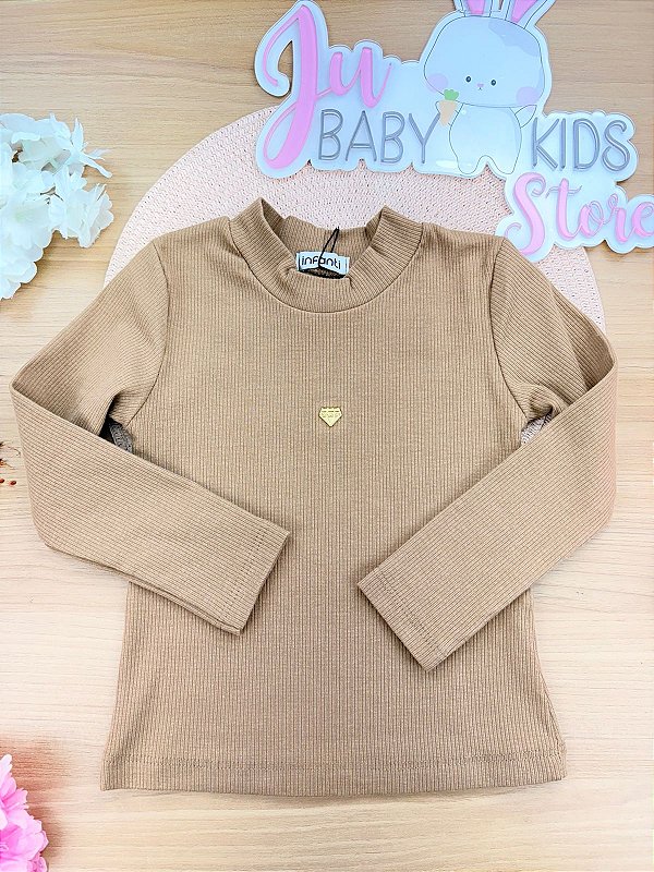 Blusa em Canelado Liz Bege Escuro Infanti Infantil Menina