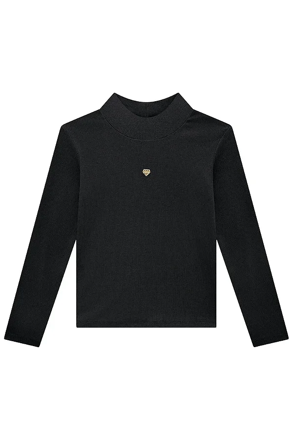 Blusa em Canelado Liz Preto Infanti Infantil Menina
