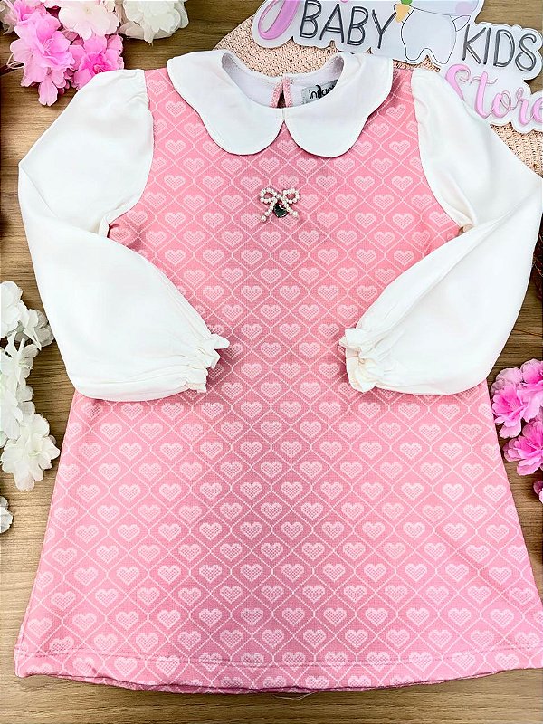 Vestido em Molecotton e Viscose Sarjada Infanti Bebê Menina