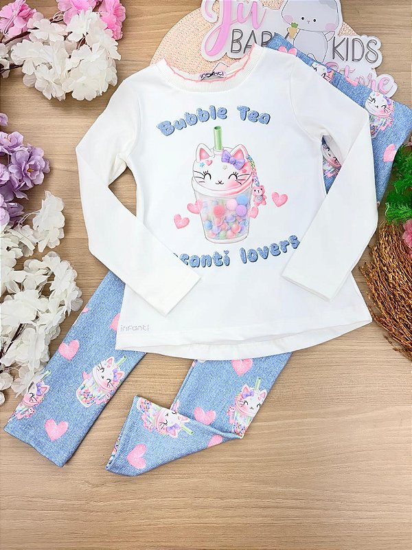 Conjunto de Blusa Alongada em Cotton e Calça Legging em Molecotton Infanti Infantil Menina