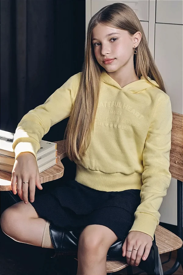 Blusão Boxy com Capuz em Moletom com Pelúcia Lilimoon Teen Menina