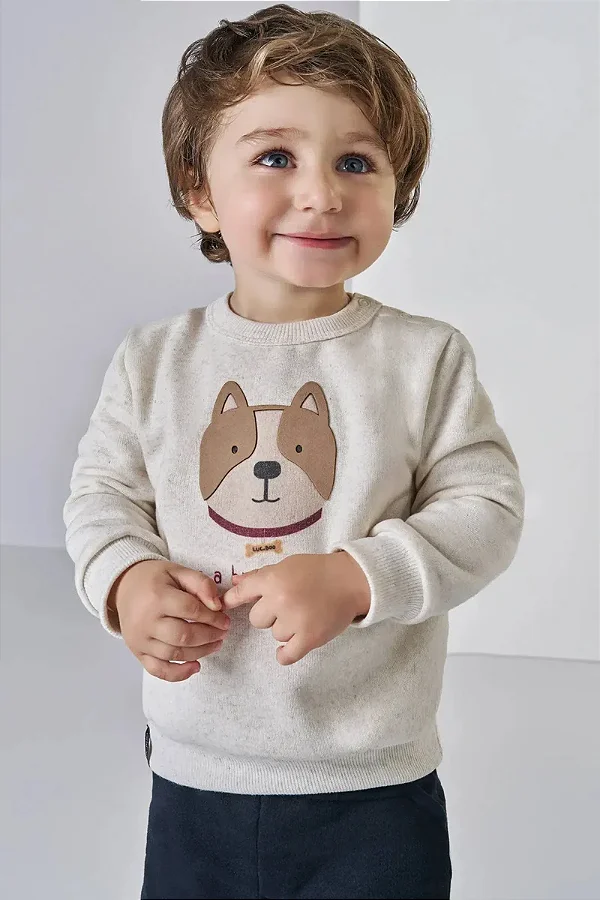 Conjunto de Blusão em Moletom com Pelúcia e Calça Jogger em Moletom Diagonal com Pelúcia LucBoo Bebê Menino