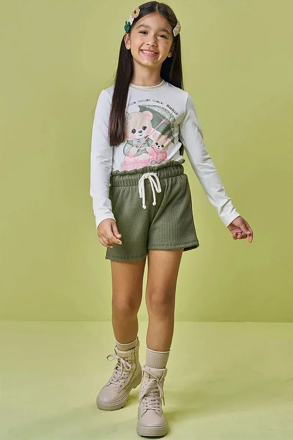 Conjunto de Blusa em Malha Power e Shorts em Soft Line Kukiê Infantil Menina