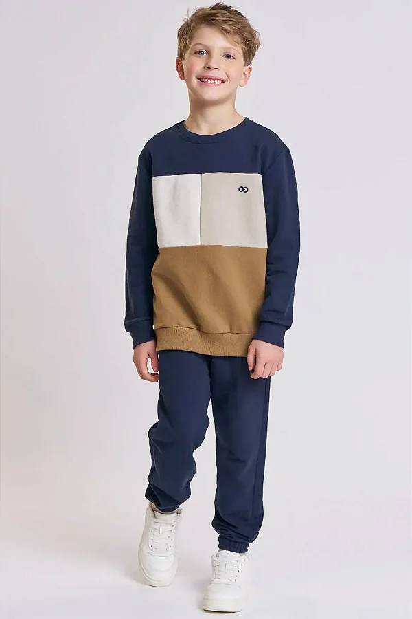 Conjunto de Blusão e Calça Jogger em Moletom sem Pelúcia LucBoo Infantil Menino