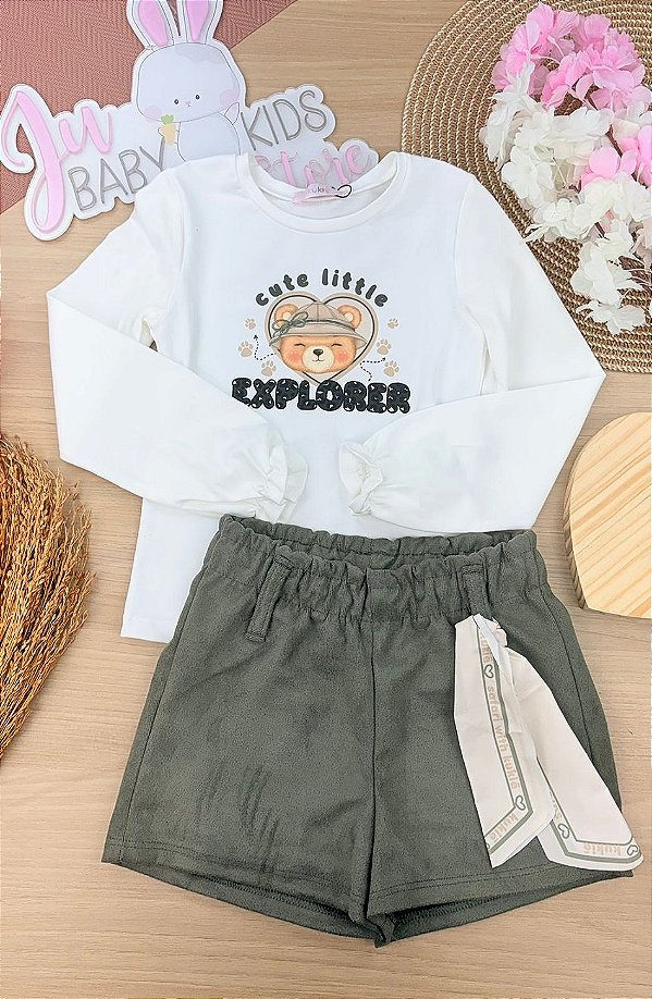 Conjunto de Blusa em Cotton e Shorts em Cotelê Kukiê Infantil Menina