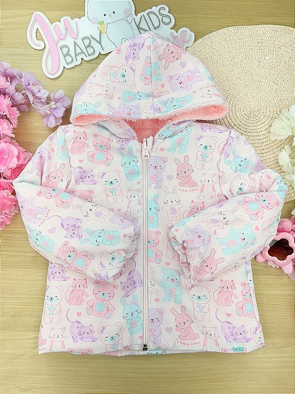 Jaqueta Dupla Face em Nylon Ergonomic e Forro em Pelo Carneirinho Kukiê Bebê Menina