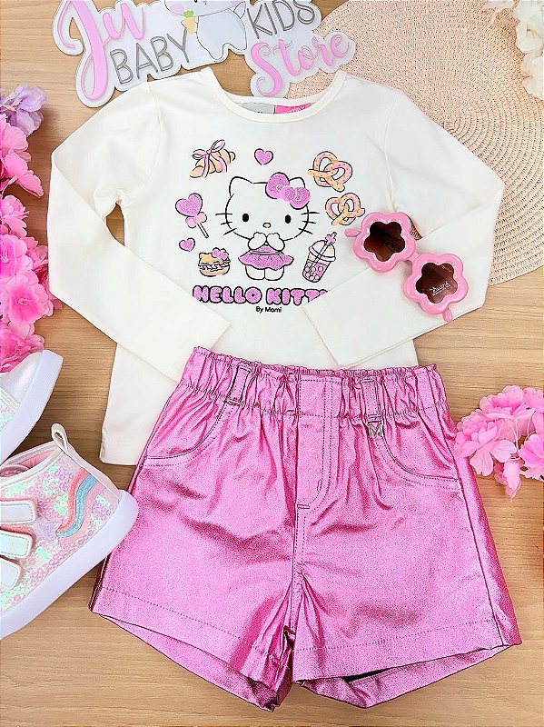 Conjunto Infantil Menina Blusa Hello Kitty e Short Momi