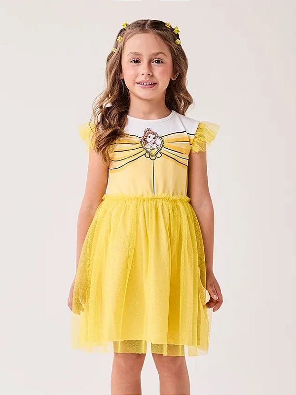 Vestido Infantil Menina Bimbi da Bela Disney com Tule de Brilho