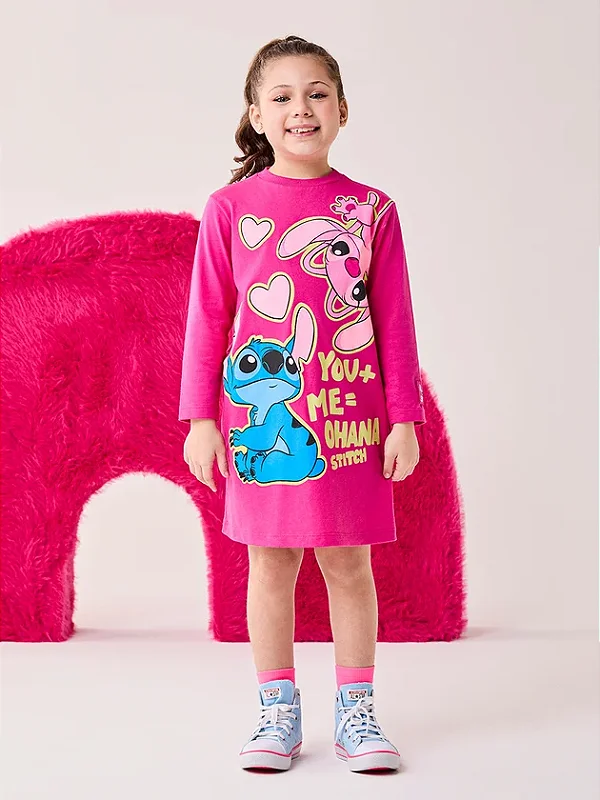 Vestido Infantil Menina Bimbi Ohana Stitch Disney