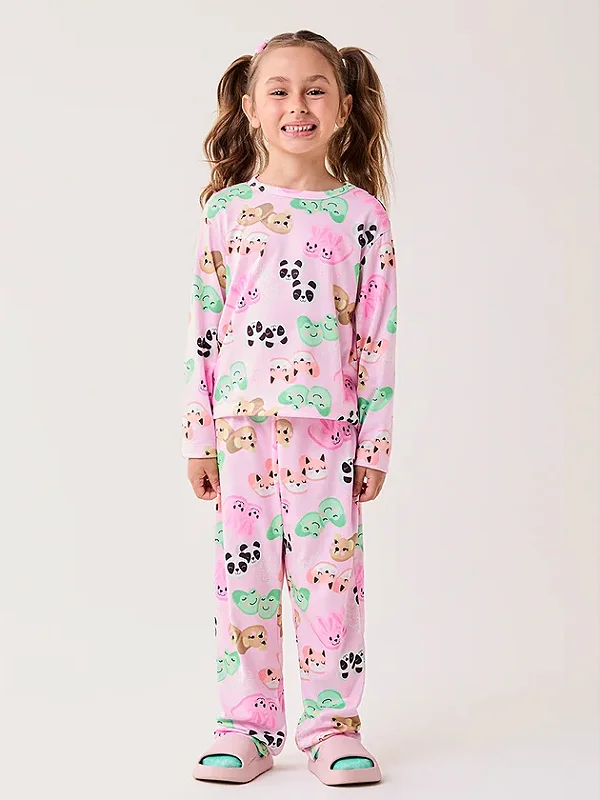 Conjunto Pijama Infantil Menina Bimbi Rosa de Suede Estampado
