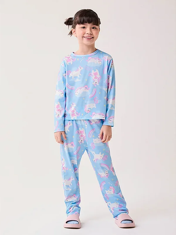 Conjunto Pijama Infantil Menina Bimbi de Suede com Unicórnios