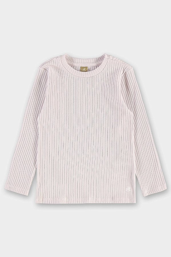 Blusa Manga Longa em Ribana Canelada Rosa Up Baby
