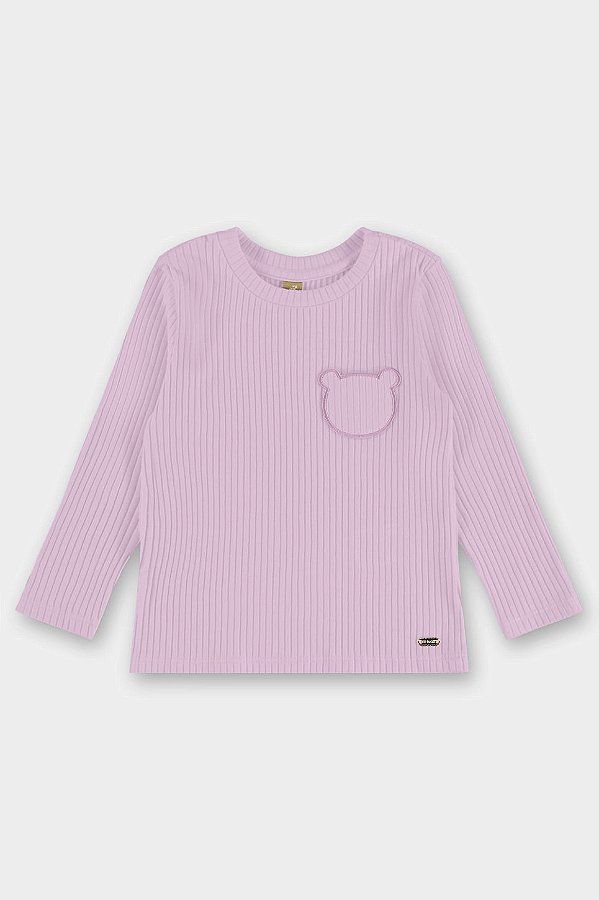 Blusa Manga Longa em Ribana Canelada Rosa Up Baby