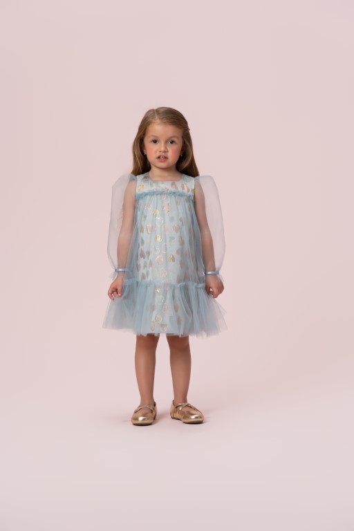 Vestido Jacquard com Tule Inverno Petit Cherie
