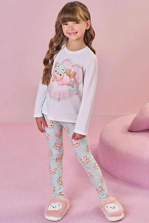 Conjunto de Pijama de Blusa e Calça Legging em Malha Comfy Infanti Infantil Menina