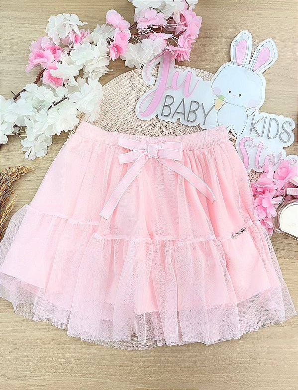 Saia em Tule com Elastano. Com Shorts Embutido Infanti Infantil Menina