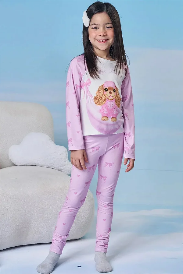 Conjunto de Pijama de Blusa e Calça em Malha Comfy Kukiê Infantil Menina