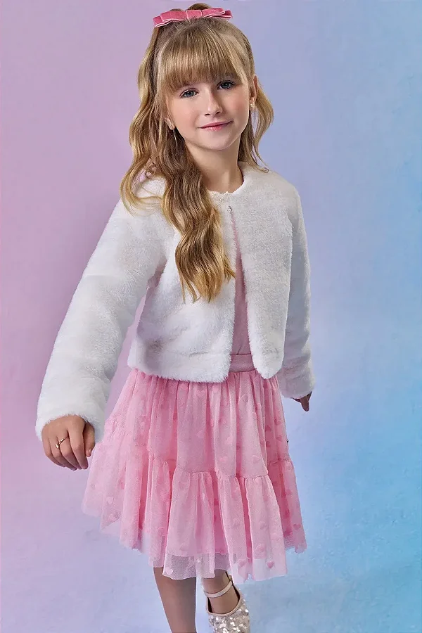 Casaqueto em Pelo Liso Off White Infanti Infantil Menina