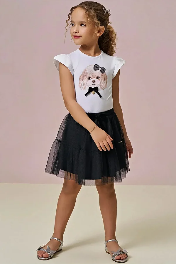Saia em Tule com Elastano. Com Shorts Embutido Infanti Infantil Menina