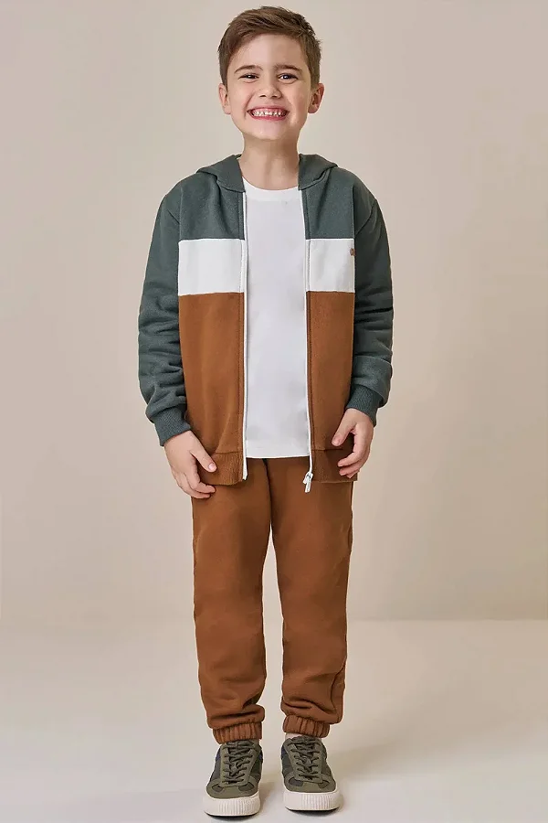 Conjunto de Jaqueta e Calça Jogger em Moletom com Pelúcia LucBoo Infantil Menino