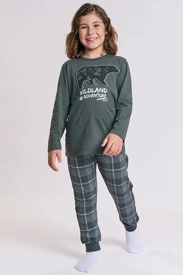Conjunto de Pijama com Camiseta em Meia Malha e Calça em Malha Comfy LucBoo Infantil Menino