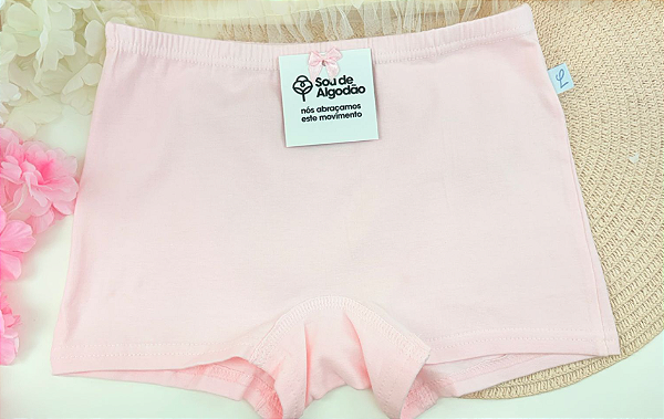 Calcinha Boxer Shortinho Juvenil Cotton, cintura com elástico embutido-Unitária Rosa Luna