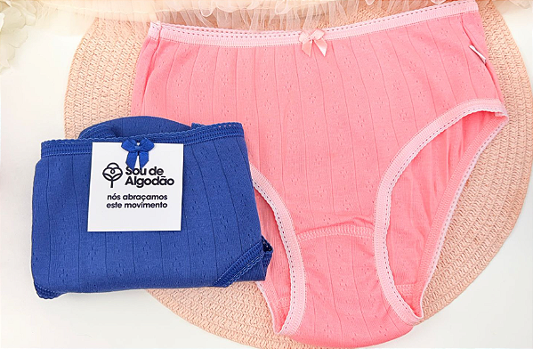 Kit c/ 2 Calcinhas Juvenil Tradicional em Malha Dupla Trabalhada - 100% Algodão Luna