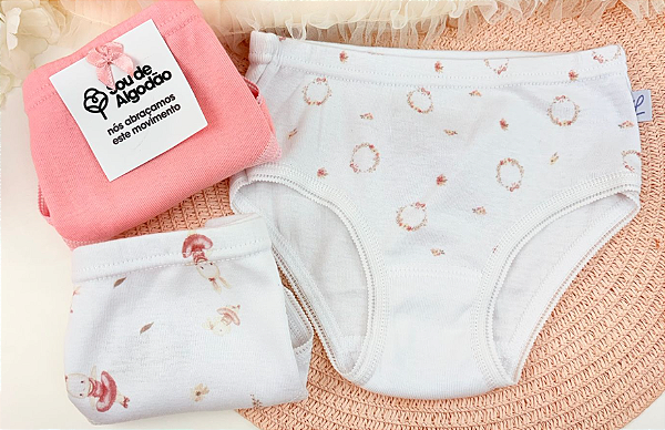 Kit 3 Calcinhas Tradicionais Malha Dupla Estampadas 100% Algodão Luna