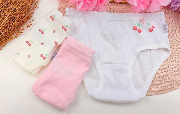 Kit 3 Calcinhas Tradicionais Malha Dupla Estampadas 100% Algodão Luna