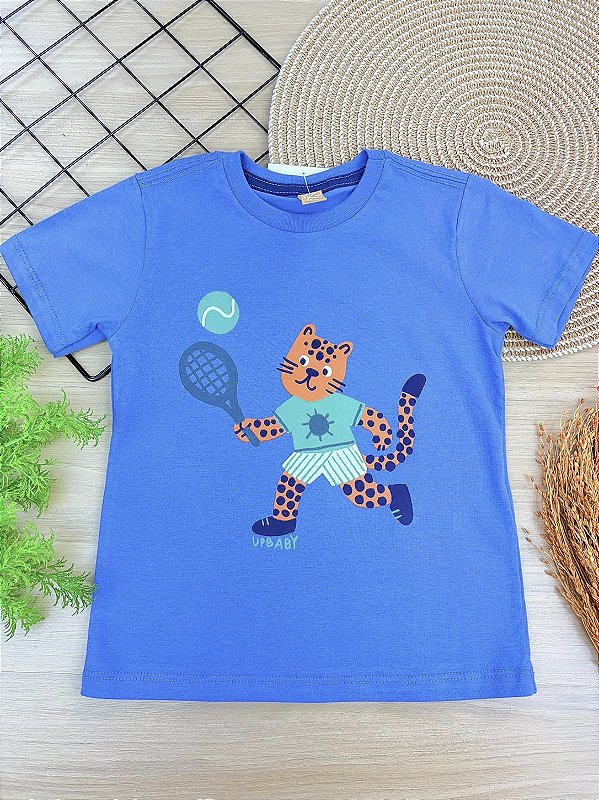 Camiseta Manga Curta em Meia Malha Azul Up Baby