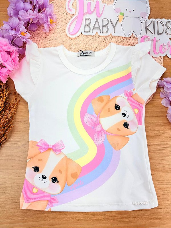 Blusa em Cotton Cachorrinha Off White Infanti