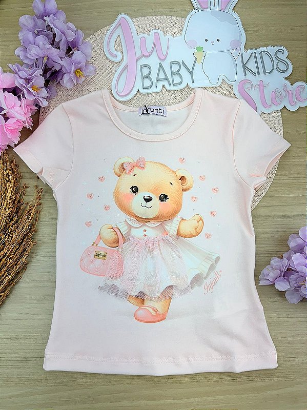 Blusa em Cotton Ursinha Rosa Infanti