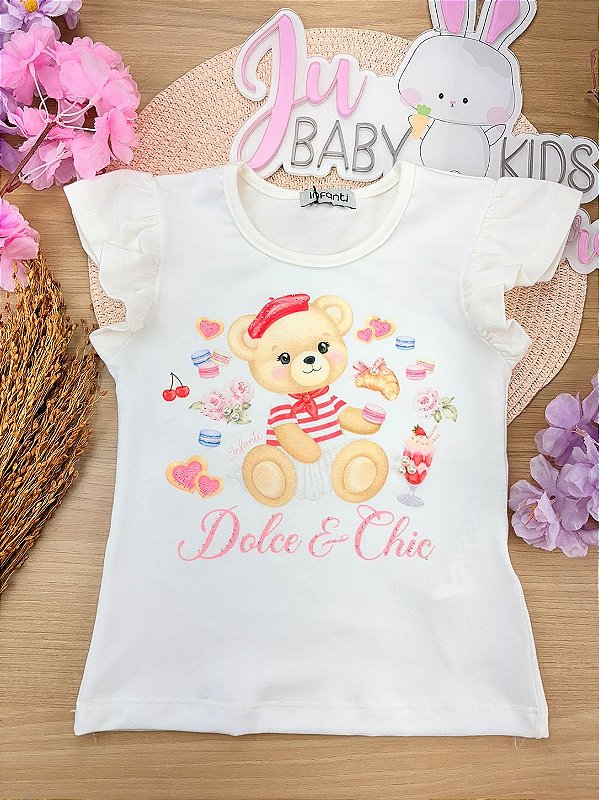 Blusa em Cotton Ursinha Off White Infanti