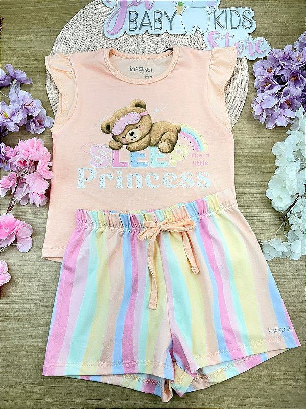 Conjunto de Pijama de Blusa em Meia Malha e Shorts em Malha Comfy Infanti