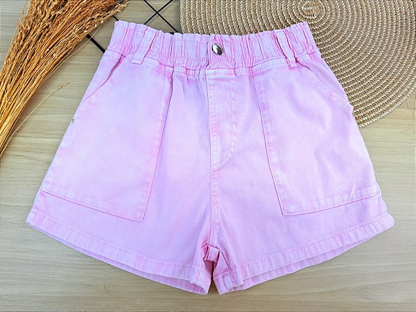 Shorts em Sarja com Elastano Rosa Vic Vicky