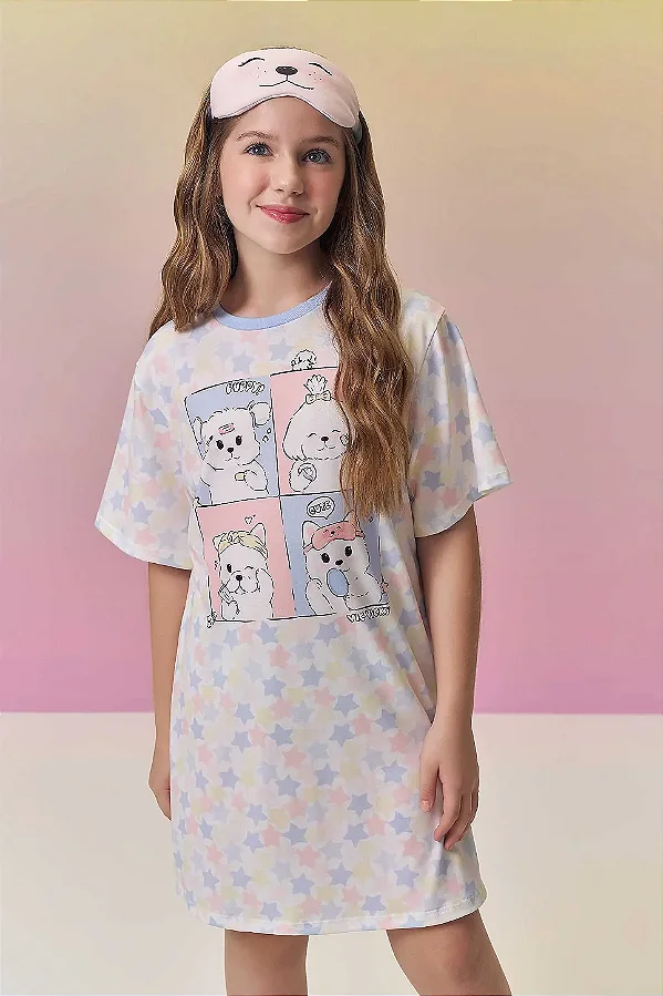 Camisola em Malha Fresh, Acompanha Sleep Mask Vic Vicky