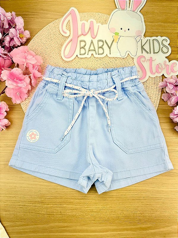 Shorts em Sarja com Elastano Azul Kukiê