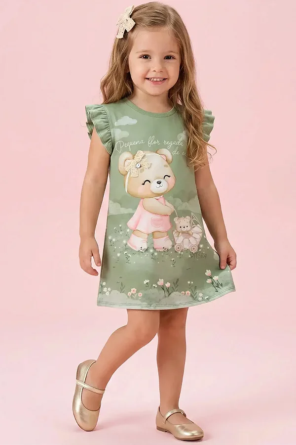 Vestido em Meia Malha Verde Infanti