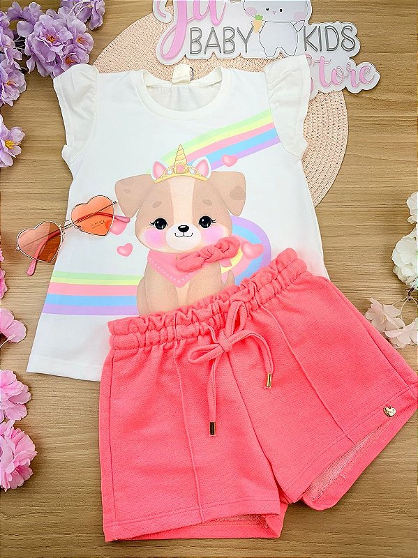 Conjunto de Bata em Meia Malha com Shorts em Moletom sem Pelúcia Infanti Infantil Menina