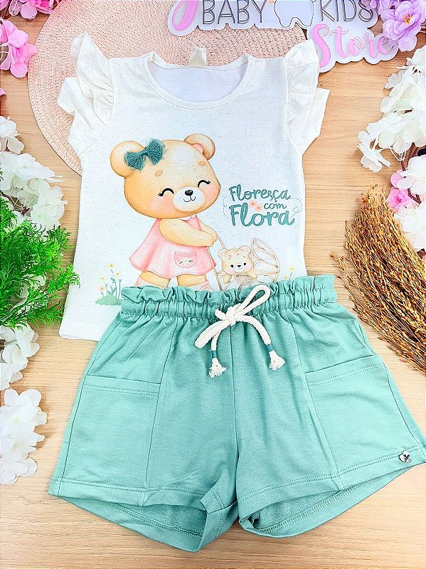 Conjunto de Blusa em Malha Fresh com Shorts em Molevisco Infanti Infantil Menina