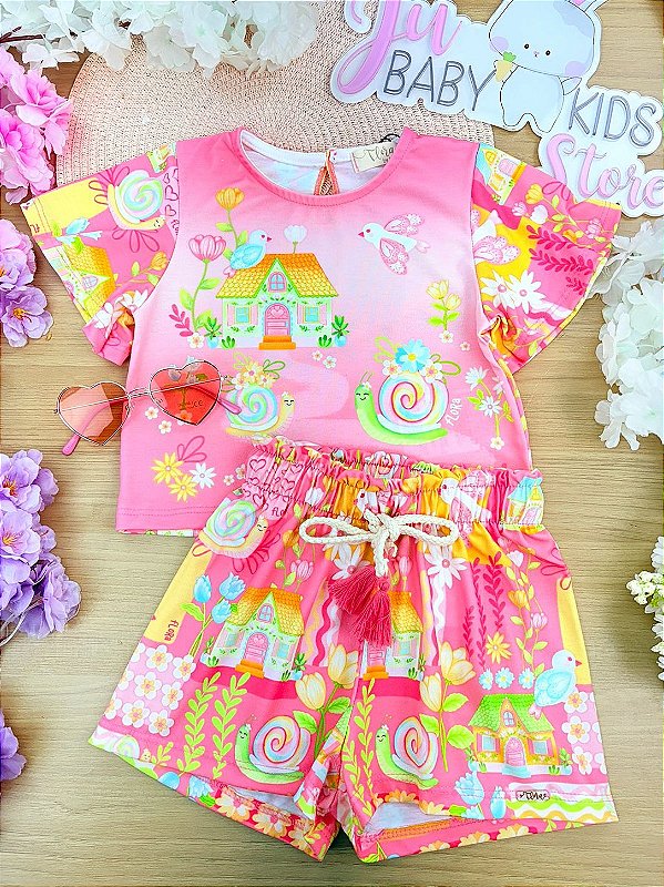 Conjunto de Blusa e Shorts em Malha Fresh Infanti Infantil Menina
