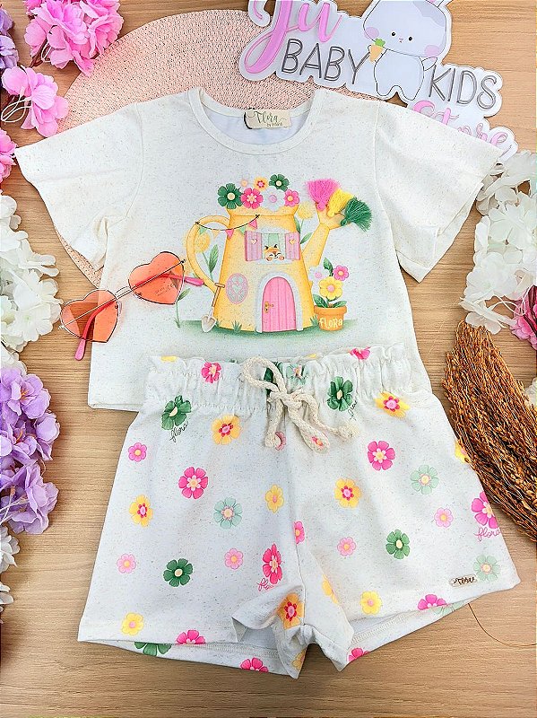 Conjunto de Blusa em Malha Fresh com Shorts em Molecotton Infanti Infantil Menina