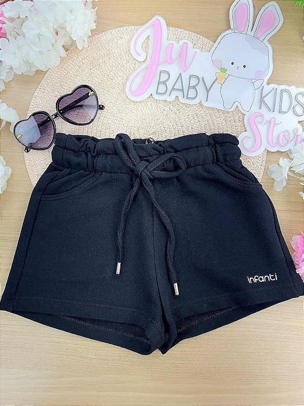 Shorts em Moletom sem Pelúcia Preto Infanti