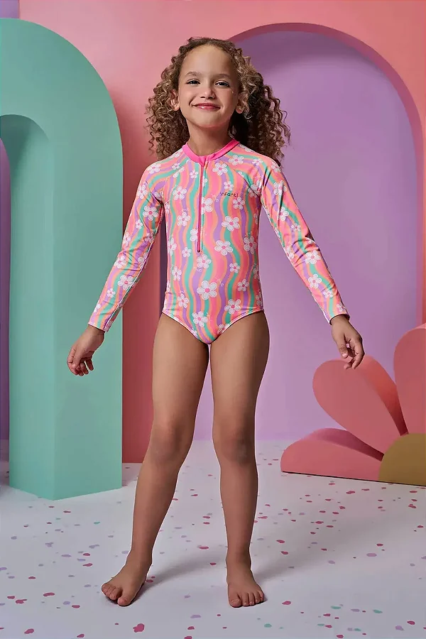 Maiô em Malha UV Dry com Proteção UV 50+ Infanti Infantil Menina