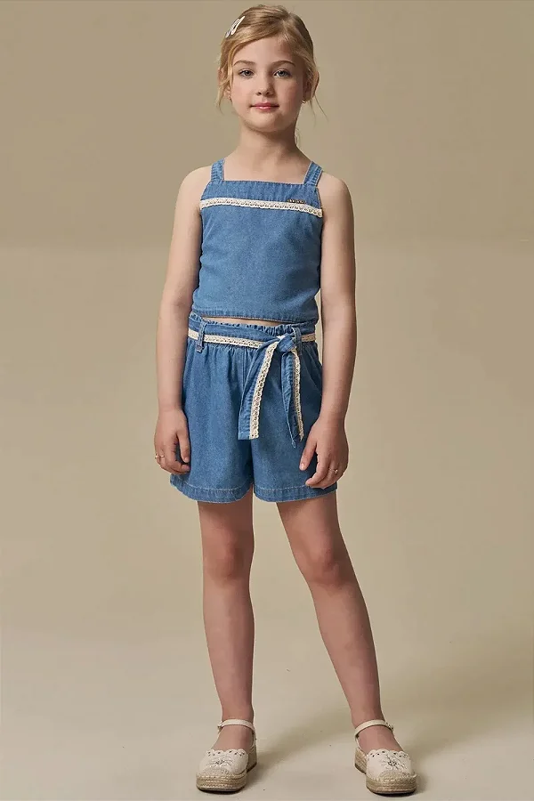 Conjunto de Blusa e Shorts em Jeans Infanti Infantil Menina