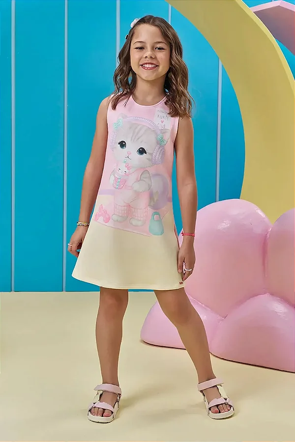 Vestido em Fly Tech Kukiê Infantil Menina
