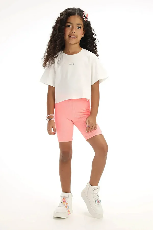Bermuda Biker em Soft Line Rosa Neon Kukiê Infantil Menina